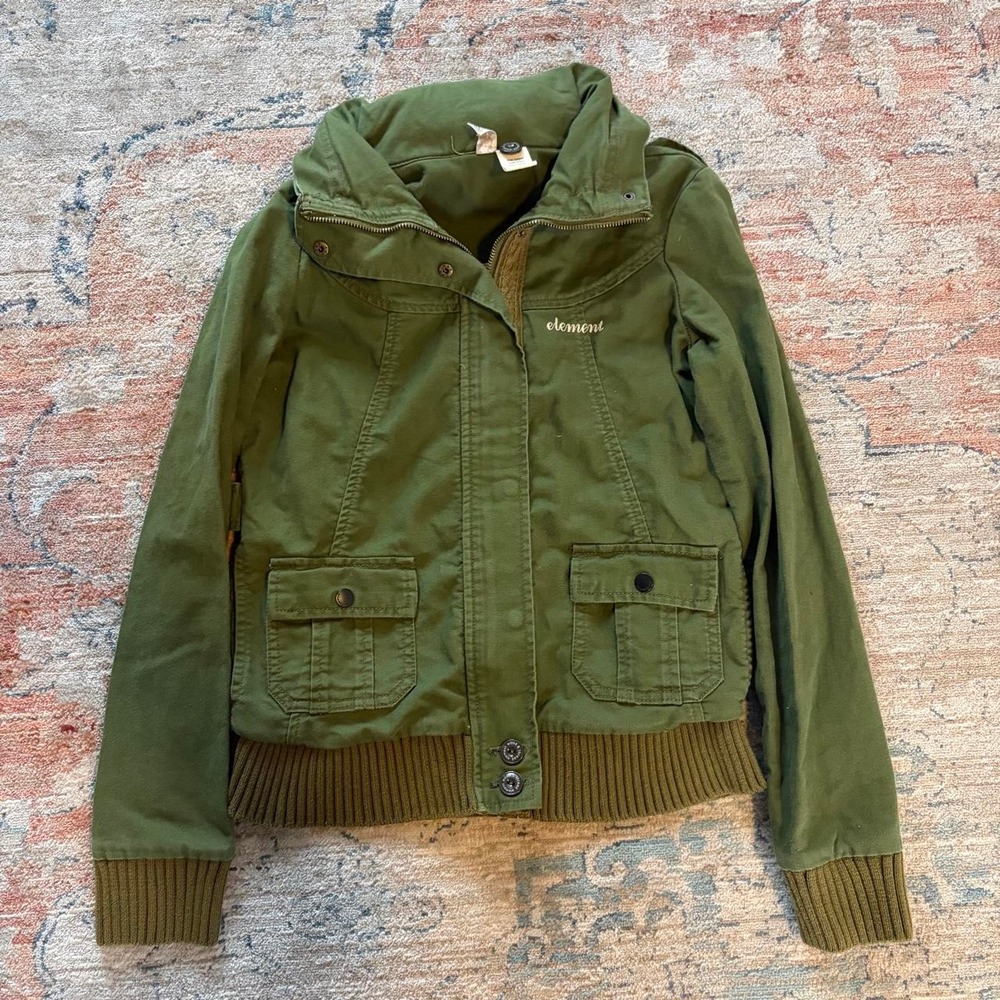 Y2K element bomber jacket Size S grunge skater y2k green bomber hooded